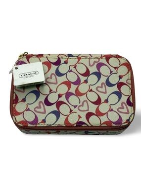Coach Signature Heart Zip Jewelry Case in Cream, Purple, Pink